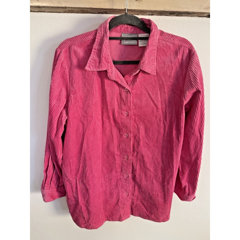 Blair Corduroy Shirt Women Bubblegum Pink Colorful Boxy Fit Sz L Vintage 90s